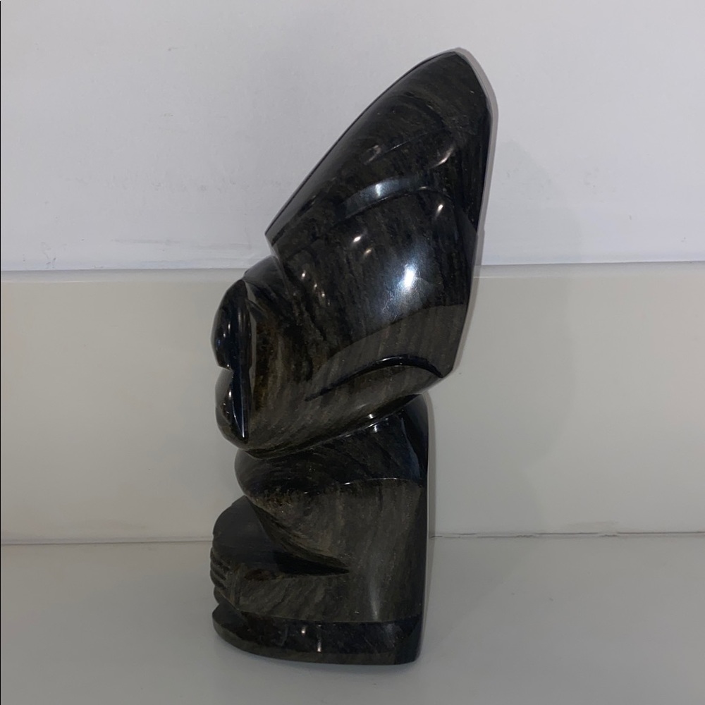 Hand Carved 9" Black Obsidian Aztec/Mayan Tribal Statue Figurine Volcanic Stone - Picture 2 of 6